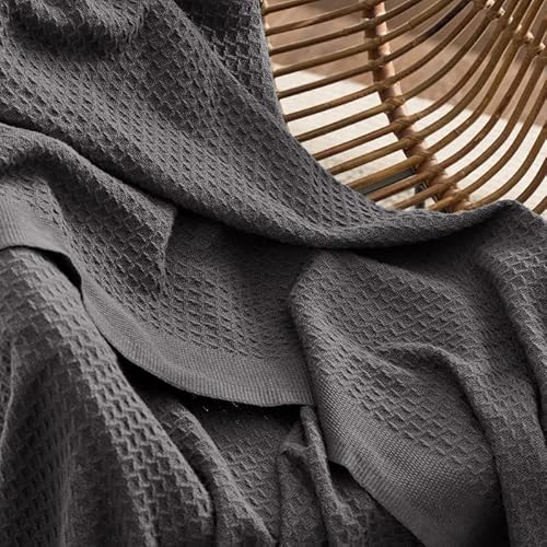 Bedsure 100% Cotton Blankets King Size For Bed - 405Gsm Waffle Weave Blankets For Summer, Cozy And Soft Woven Blankets, Lightweight Fall Blankets, Dark Grey, 104X90 Inches #TOP3