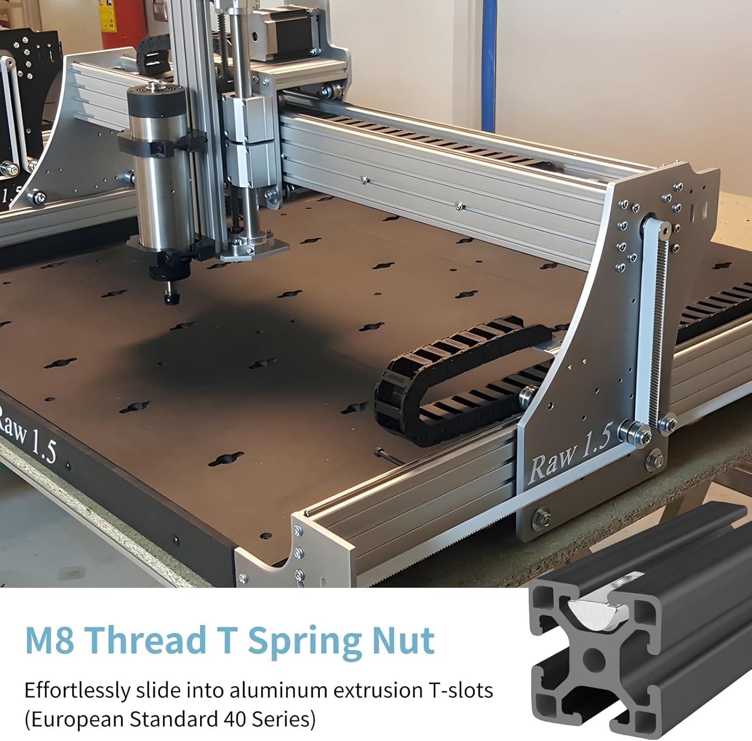 Carbon Steel, Aluminum Extrusion Profile, M8 Thread T Spring Nut, European Standard 40 Series M8 Nuts, for M8 T Nuts 150 Pcs