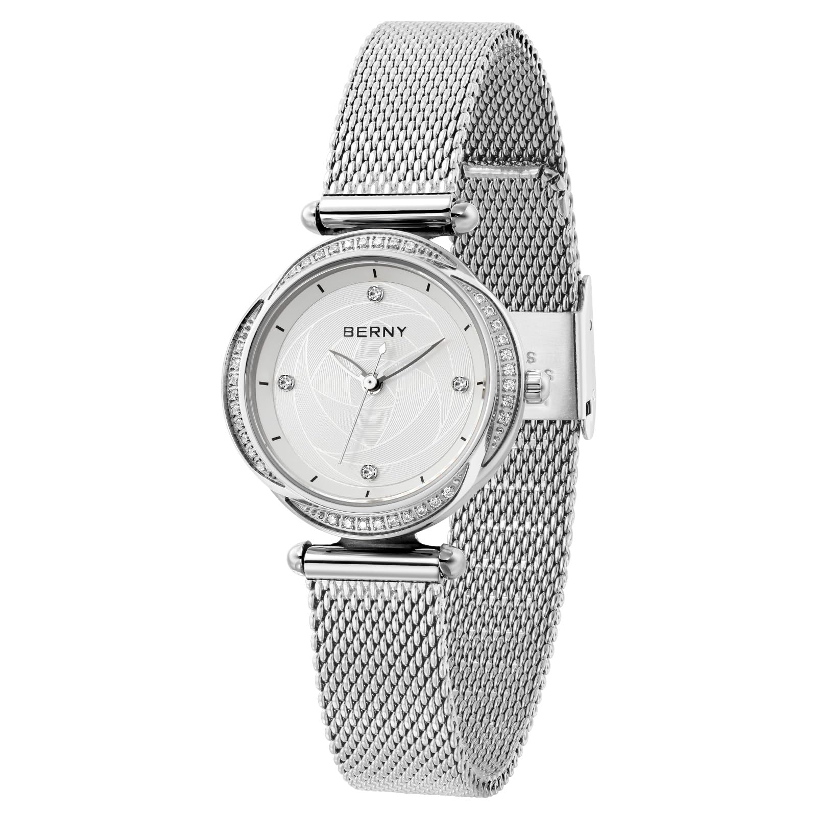 BERNY Mujeres Reloj Dainty Ladies Relojes de Pulsera de Acero Inoxidable de Malla de Banda a Prueba de Agua de Oro Relojes