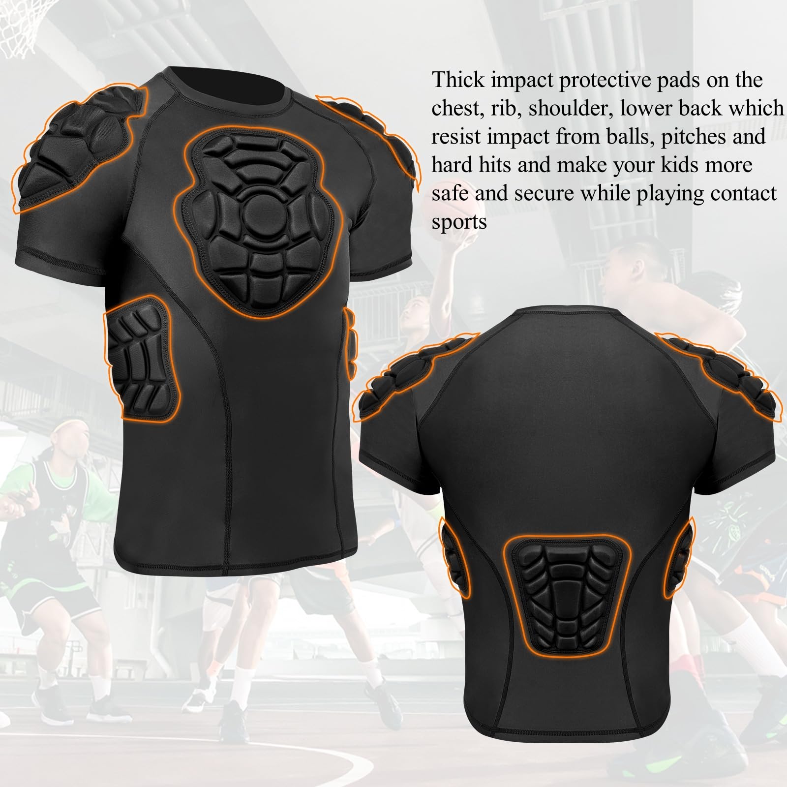 Topeter Youth Football Rib Protector Compression Shirt, Chest, Heart, Shoulder, Sternum Guard Protective Gear