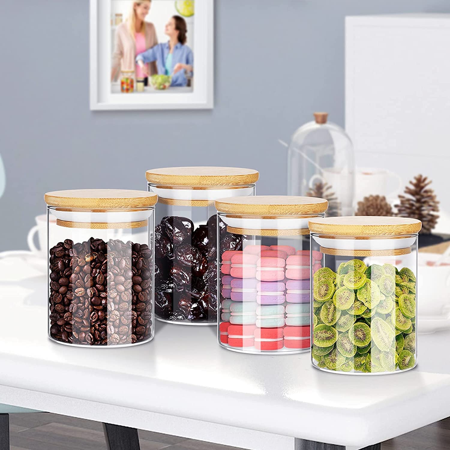 LABROS 6 Bottles Glass Jar Set, Small Air Tight Canister Storage Containers with Natural Bamboo Lids (220-ML Glass JAR) Bamboo lid jar - Image 9 thumbnail