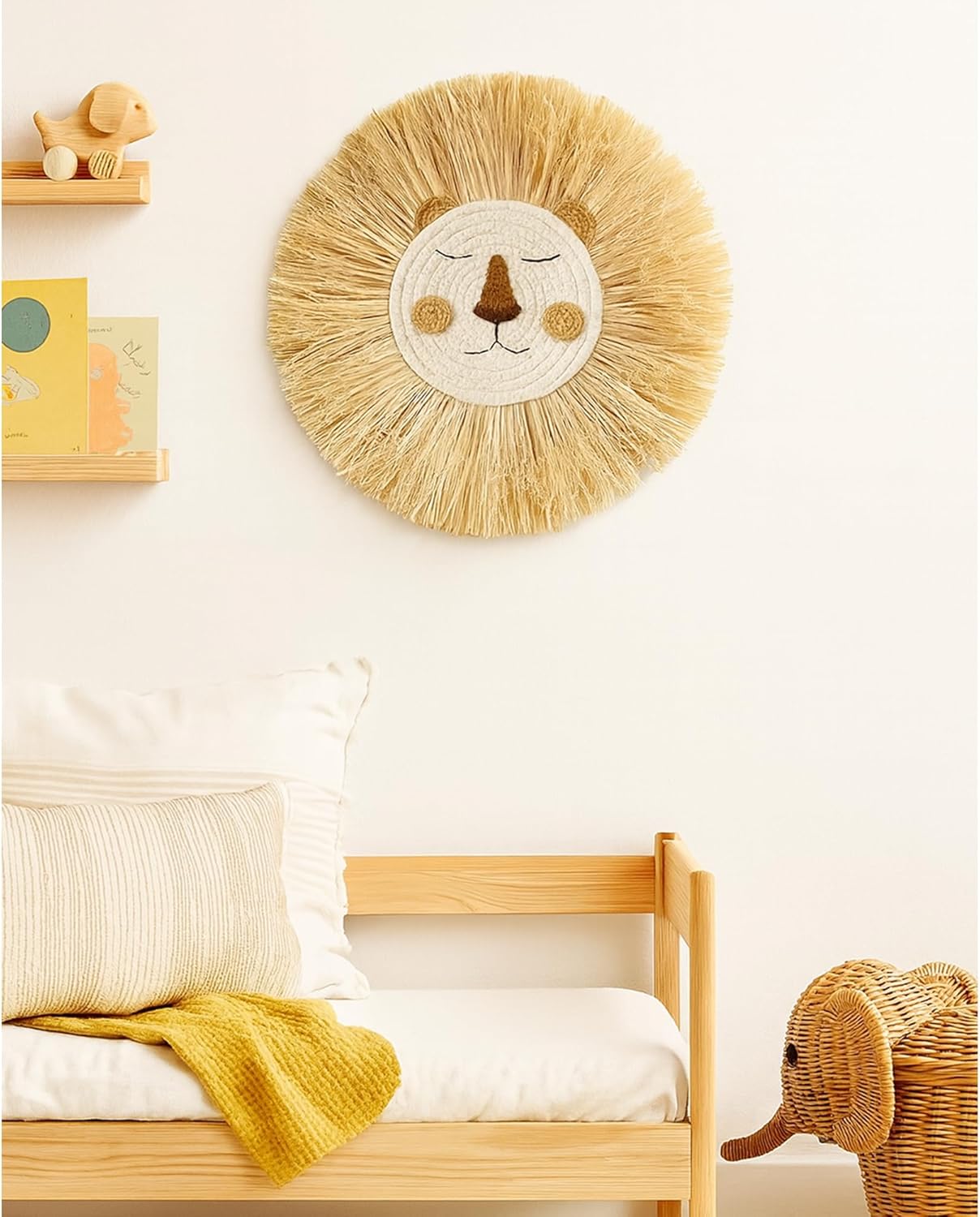 Nursery Baby Room Lion Wall Decor Cotton Thread Straw Woven Animal Head Wall Hanging Ornament