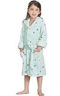 ECHERY Boys Girls Robe Hooded Bathrobe Toddler Robes Soft Coral Fleece Pajamas Unisex Dressing Gown for Kids