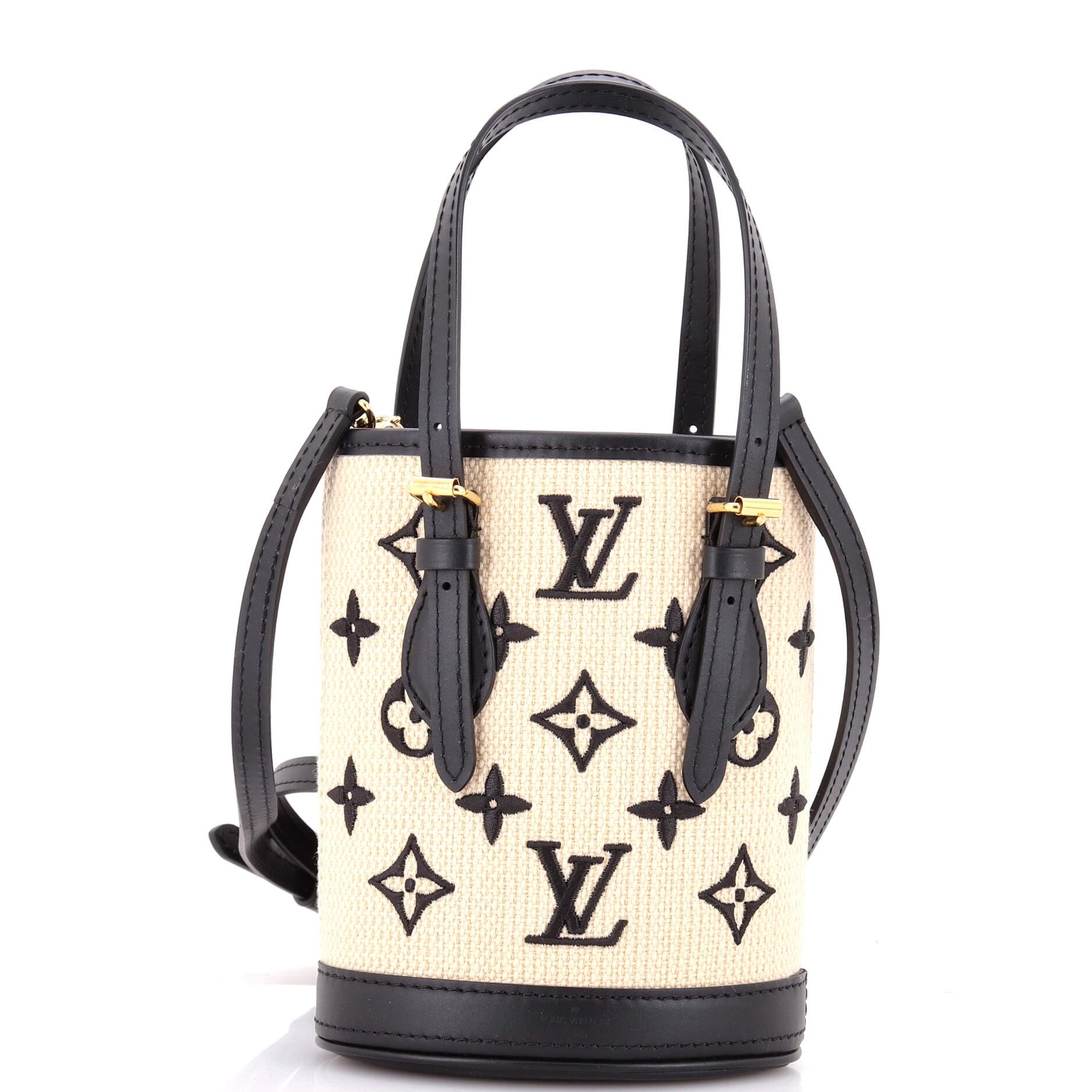 Pre-Loved Bucket Bag By The Pool Monogram Raffia Nano, Neutral