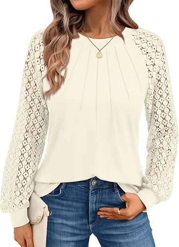 AUTOMET Womens Long Sleeve Shirts Lace Tops 2026 Fall Outfit
