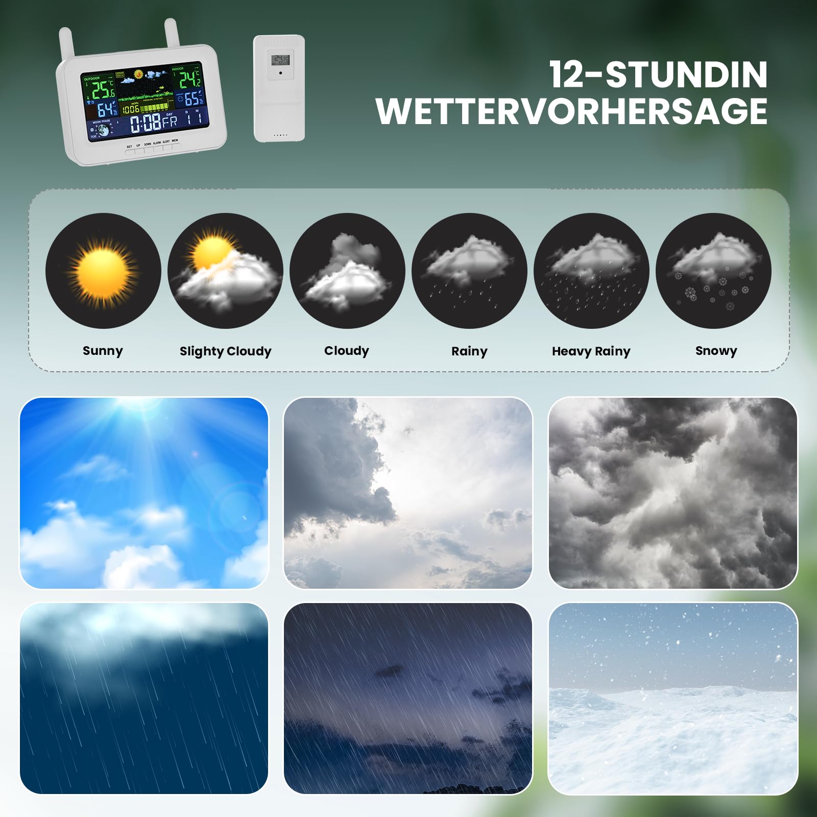 Aoresac Stazione Meteo Radio con Sensore Esterno, Professionali Termometro Igrometro Sveglia Con Schermo a Colori per Tempo Data Temperatura Umidità Previsioni Meteo