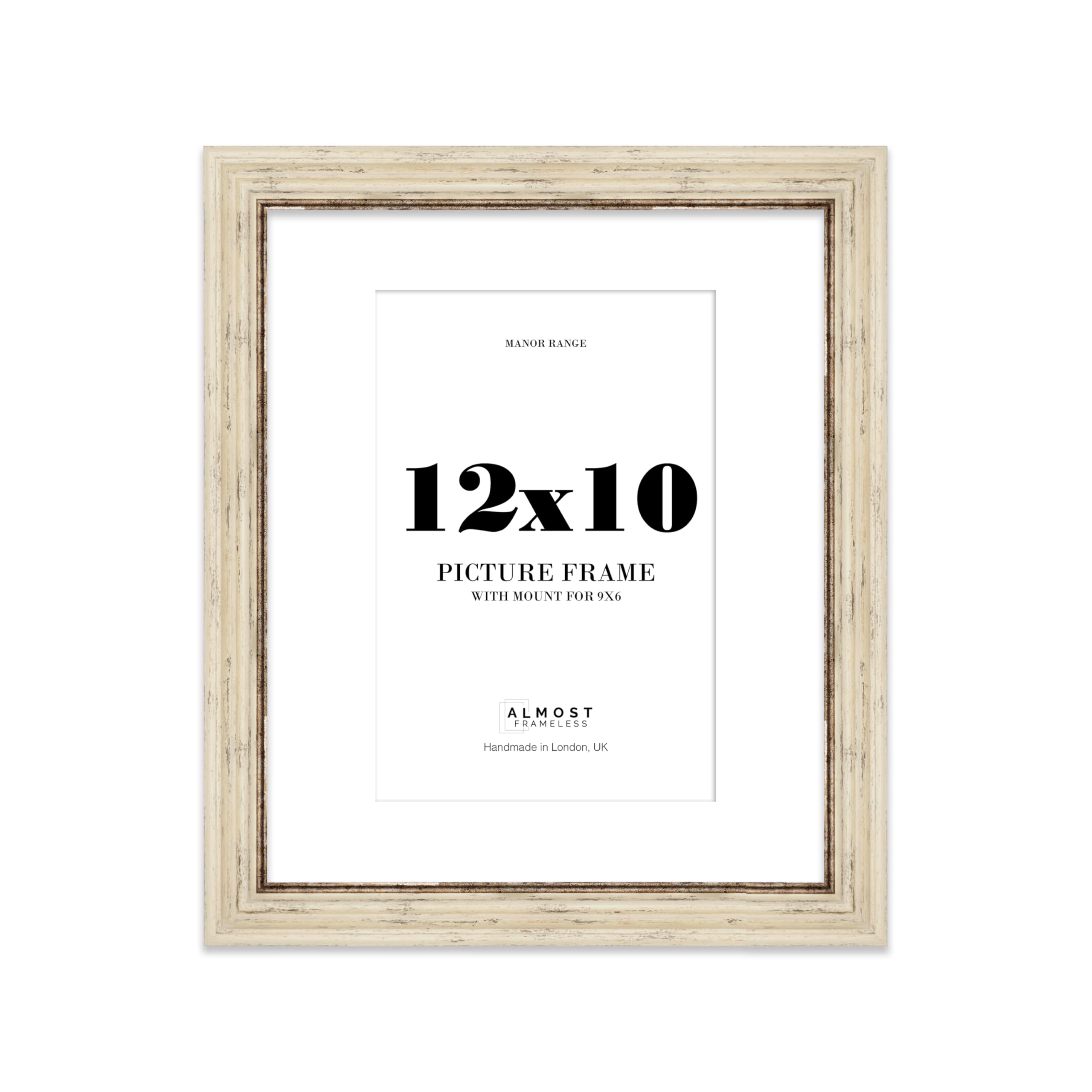 12x10" Distressed Cream Picture Frame - 12x10" Frame with 9x6" Mount for 12x10"/9x6" Pictures Vintage Style Classic Interior Design Décor, 1 Pack — image 1