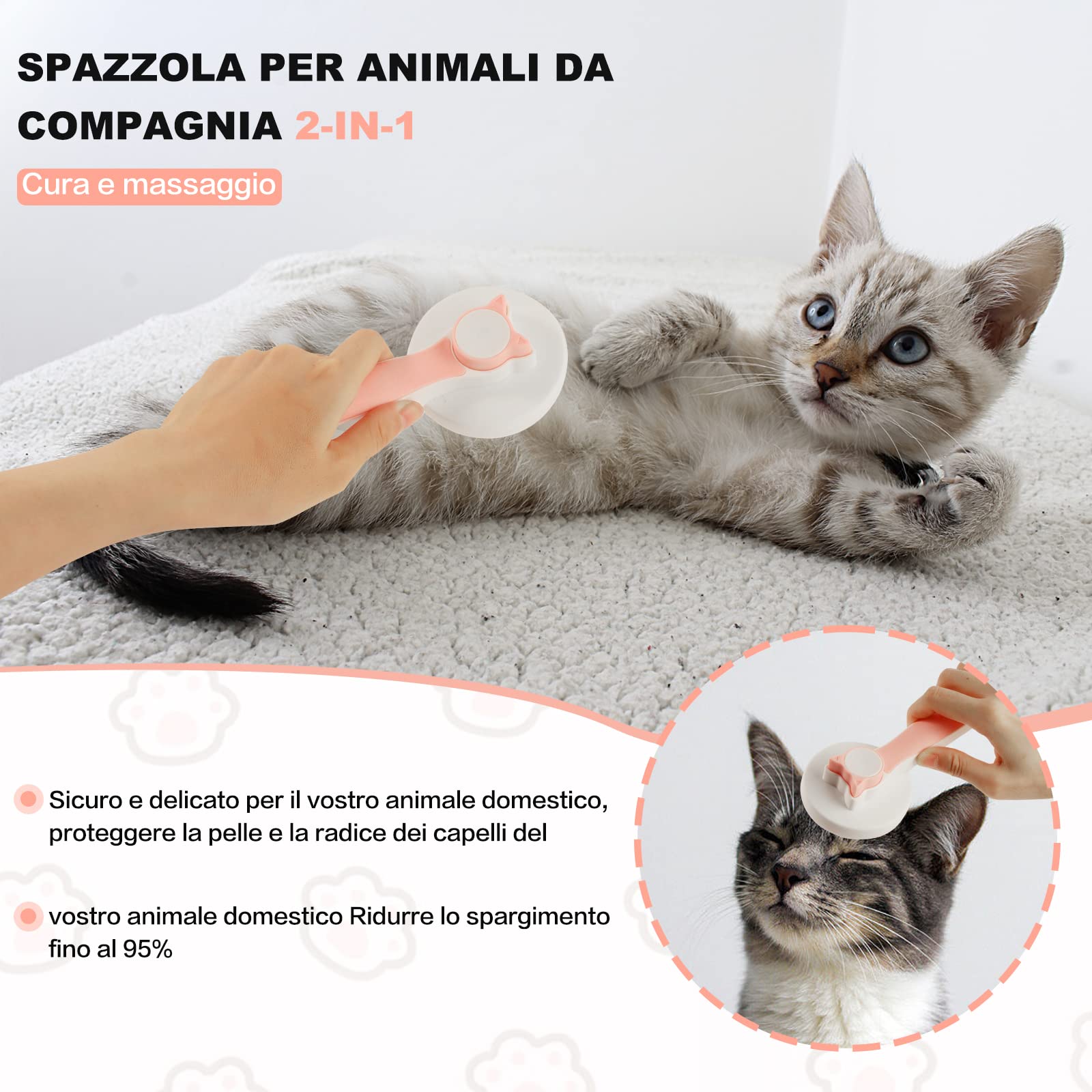 Spazzola per gatti e cani Ggdutu, Spazzola per cani, Spazzola per pelo lungo e corto, Per cani e gatti, Spazzola Morbida per Cani e Gatti