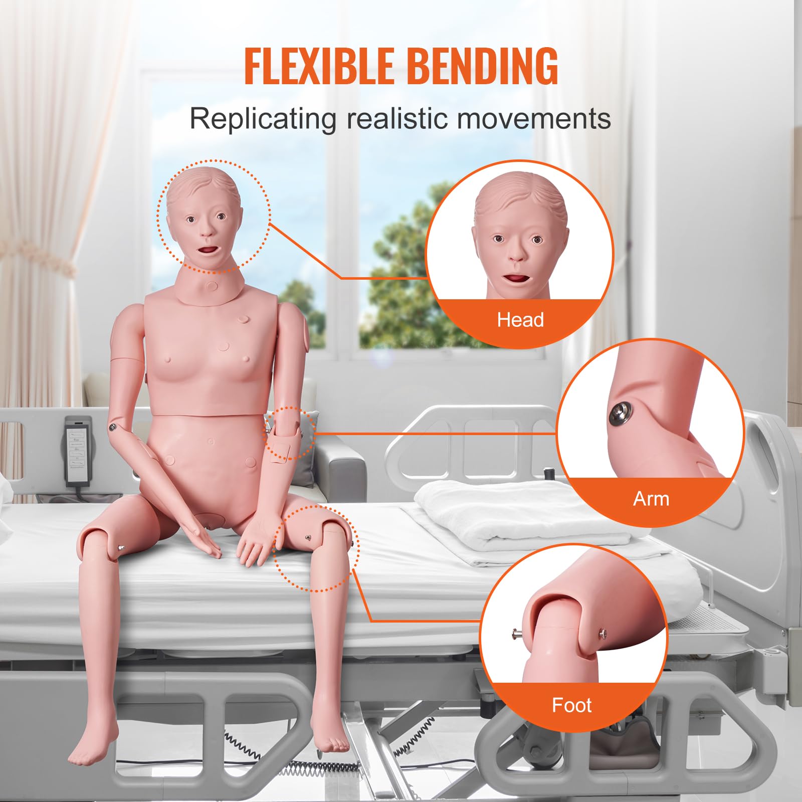 VEVOR Maniquí de Enfermería Femenino Maniquí de Cuidado del Paciente Alto de 153 cm PVC Maniquí de Entrenamiento de Enfermera Simulación Realista para Enseñanza Formación Médica de Hospital Instituto