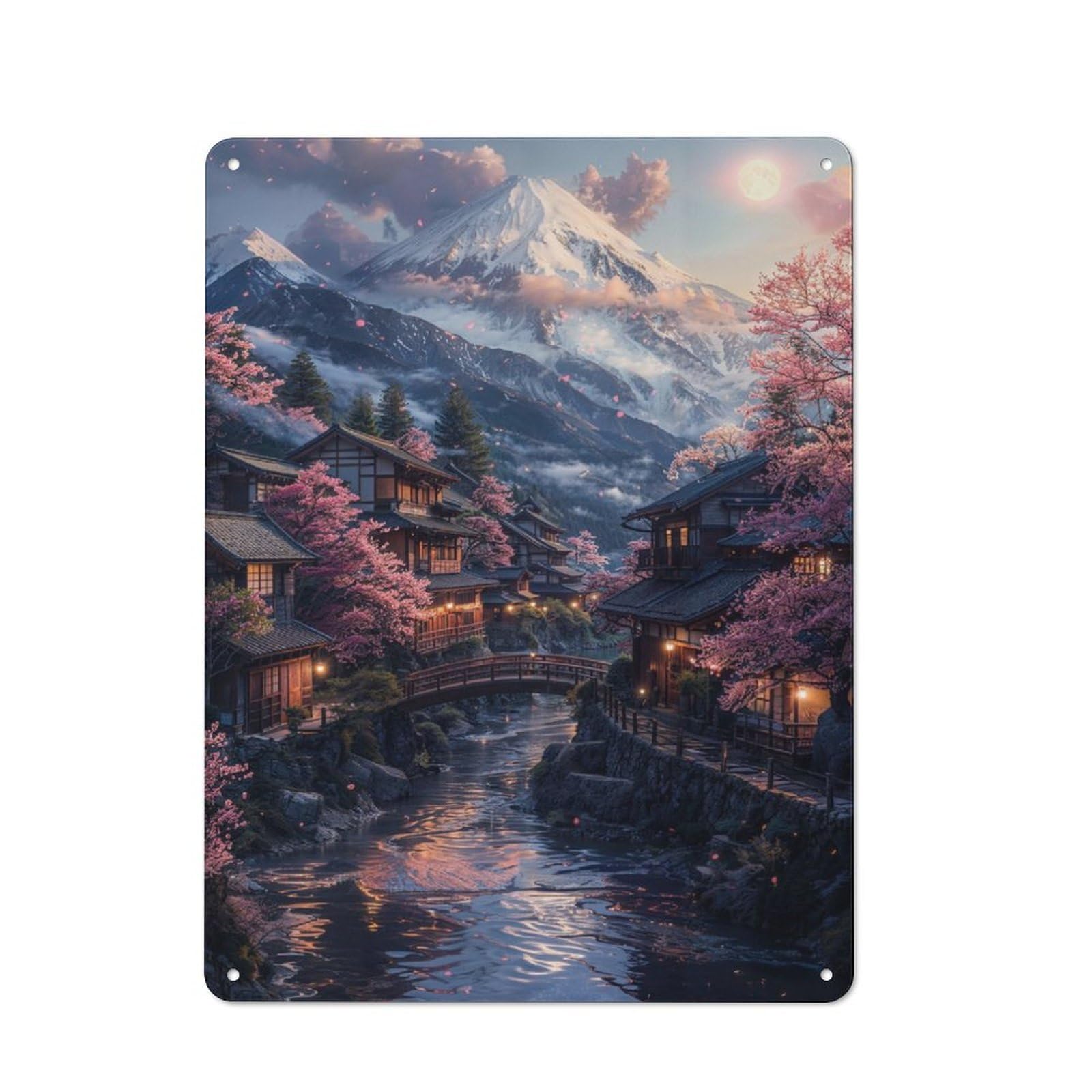Junmoney Japanese Mount Fuji Retro-Style Metal Plaque 40X30cm For Kitchen Or Home Bar, Gift For Home Bar Enthusiasts During The Christmas Season