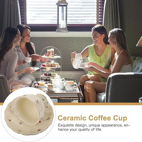 Miniatura 4 de SHERCHPRY Taza de café de estilo europeo y platillo, taza de café de cerámica, juego de taza de café retro, taza de té de porcelana para el hogar,