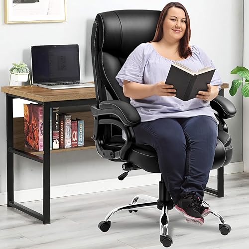 Miniatura 2 de Silla de oficina grande y alta de 350 libras, soporte lumbar ajustable, cojín con respaldo alto de resorte, sillas de escritorio ejecutivas, diseño