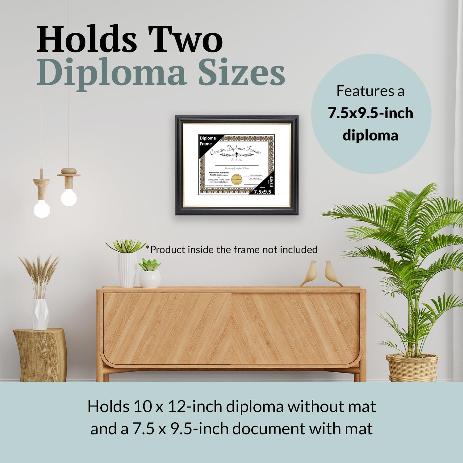 Creative Picture Frames 7.5" x 9.5" Rockefeller Black w/Gold Rim Diploma Frame, Displays 7.5" x 9.5" Certificate or 10" x 12" Document w/o Mat, College Degree Frame, Full-Strength Glass, White Mat
