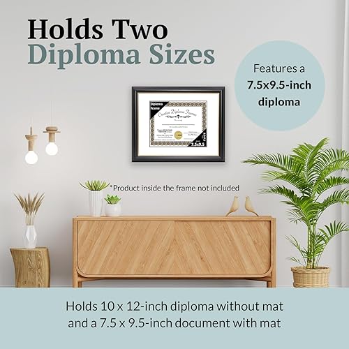 Vista 193 de Creative Picture Frames Marco para diploma Rockefeller de 9 x 12 pulgadas, color negro con borde dorado, muestra un certificado de 9 x 12 pulgadas