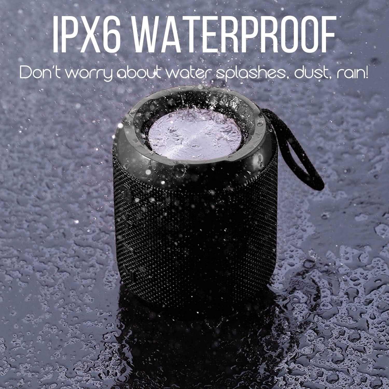 SENXINGYAN SXY-M2 Bluetooth Speaker being splashed with water, demonstrating IPX6 waterproof rating