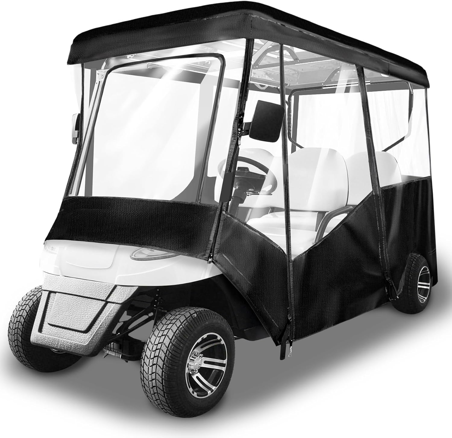 Golf Cart Enclosure 4 Passenger for 86-88" Roof, 600D Waterproof Driving Rain Cover, Replace for Yamaha/Club Car/EZGO, Roll-Up Door, 4-Sided Clear PVC Windows, Tail Light Visible