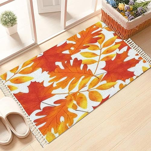 Miniatura 2 de Alfombra bohemia dibujada sin costuras para otoño, hojas de otoño, bayas, bayas y arce, roble bellota, con flecos, decoración de habitación de niños