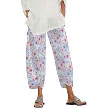 Zaswen Womens Casual Plus Size Summer Beach Capri Pant Boho Floral Print Baggy Pants Wide Leg High Waist Trousers with Pocket