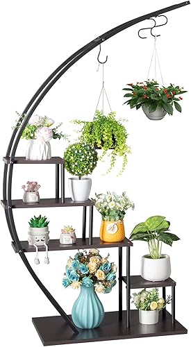 Miniatura 10 de Soporte de metal para plantas de 5 niveles, con forma de media luna, escalera, soporte para macetas para el hogar, patio, césped, jardín, balcón,