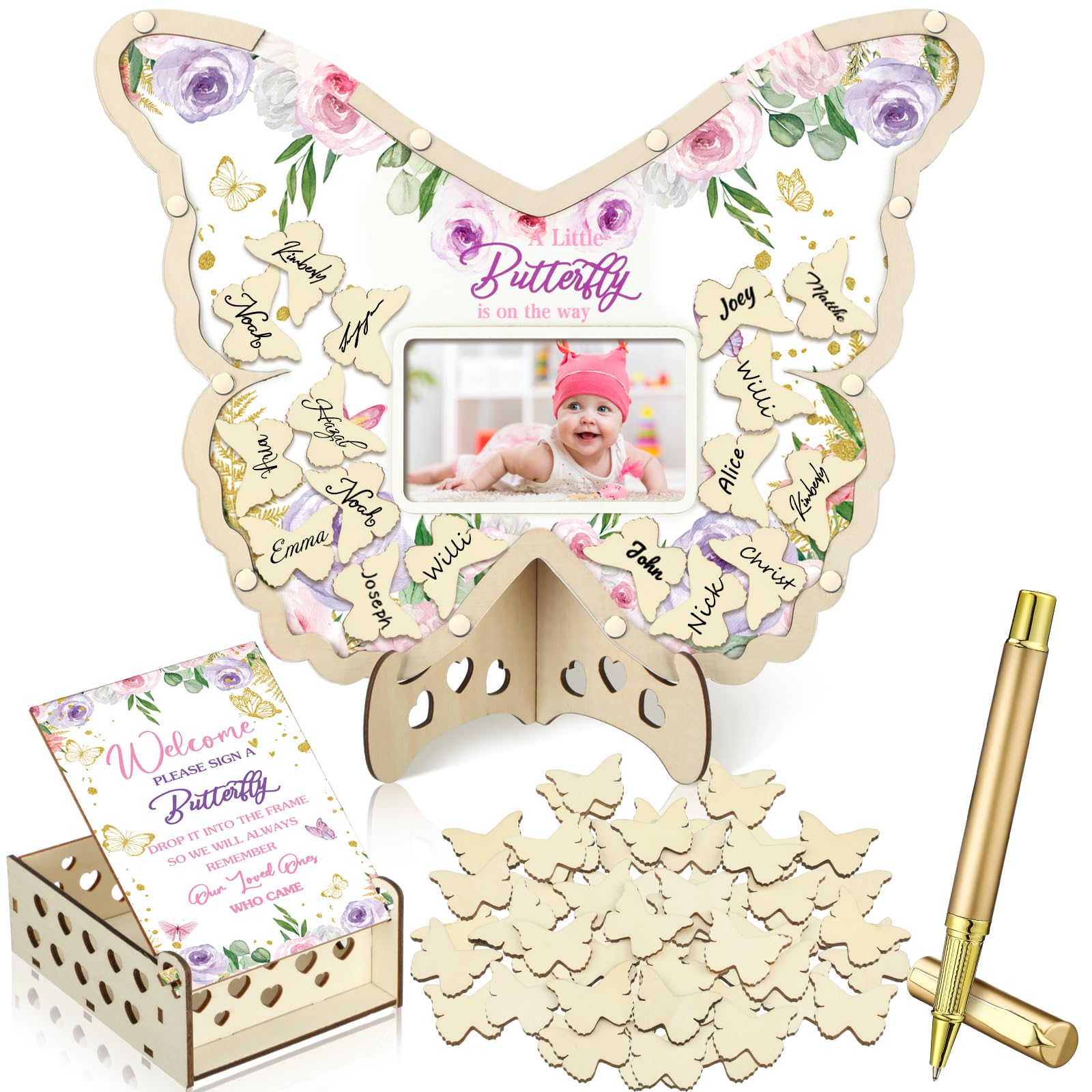 Wenqik 63 Pcs Butterfly Baby Shower Guest Book,Purple