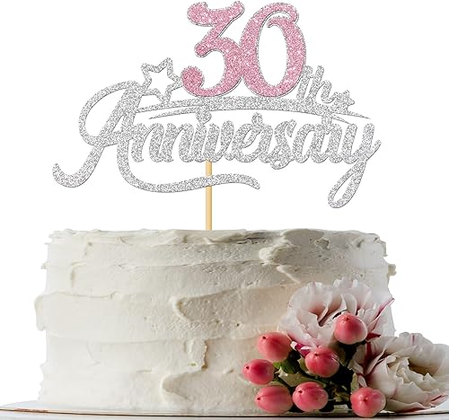 INNORU Decoración para tartas de 30 aniversario, 30 cumpleaños, feliz 30 aniversario de boda, decoración de fiesta de aniversario de boda, purpurina