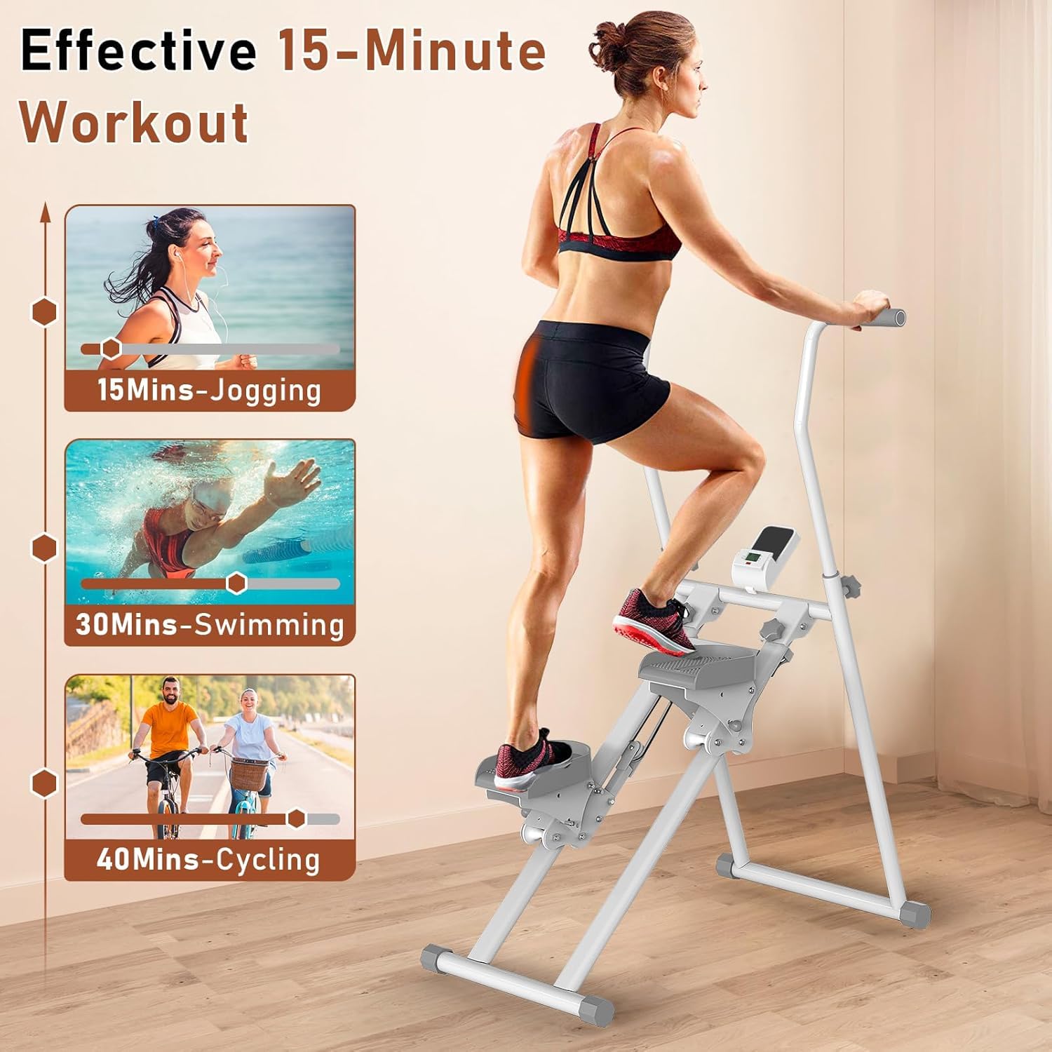 Stepper Pliable Avec Résistance - Monte-escalier Maison Avec écran LCD, Capacité 110 Kg, Guidon Réglable