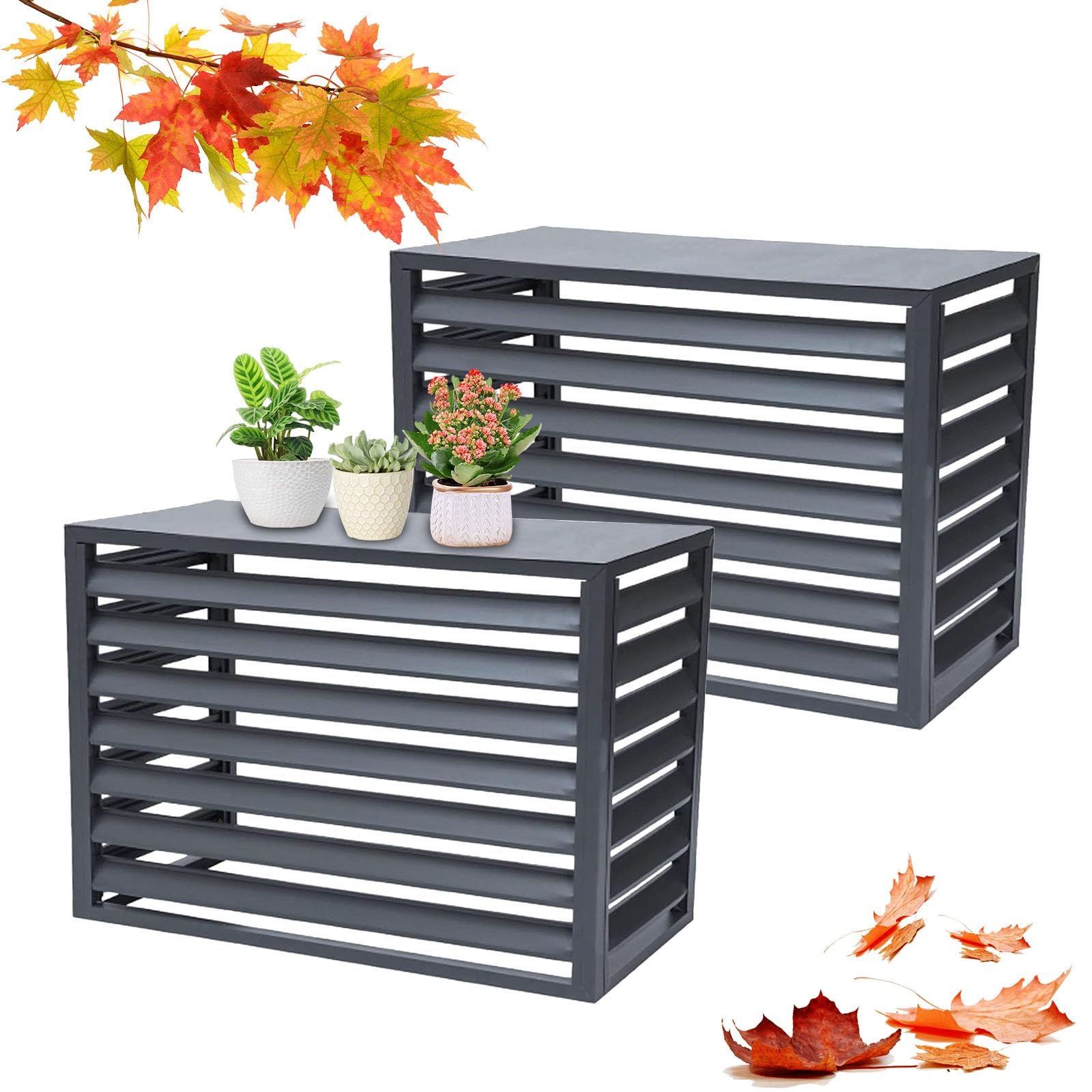 QYMYOZ Set of 2 Aluminum Outdoor Air Conditioner Covers, Fence, Anti-Theft Heat Pump Covers, Garden nizer, Weather-Resistant, Gray, 110cm