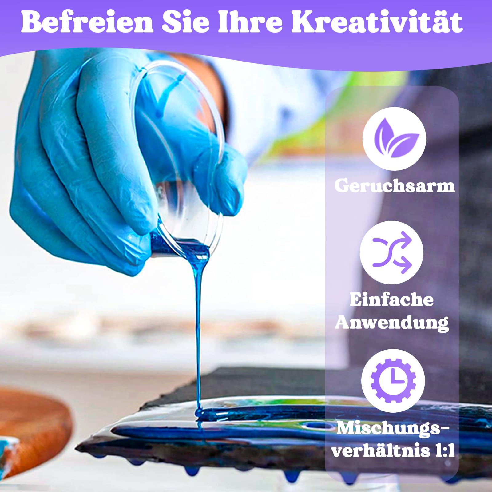 LET'S RESIN 2,4L Epoxidharz Set, Blasenfreies Gießharz Set, 1:1 nach Volumen, Transparent Epoxidharz mit Härter für Kunstwerke Gießharz, Schmuck, Formen Silikon, Tischplatte, Hitze- & UV-Beständig