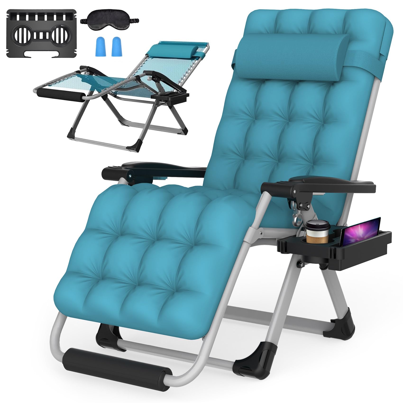 Suteck Oversized Zero Gravity Chair,29In XL Lounge Chair w/Removable Cushion&Headrest, Folding Patio Chair w/Upgraded Lock and Footrest, Reclining Patio Chairs Recliner for Indoor Outdoor