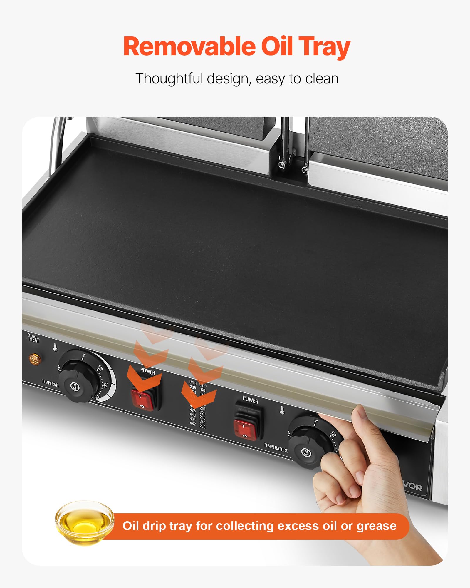 VEVOR 3600W Grill elettrico per panini,doppia piastra per panini con piastra smaltata piatta da 48,5x23 cm,piastra per panini in acciaio inox,controllo della temperatura,per hamburger,bistecche,cucina