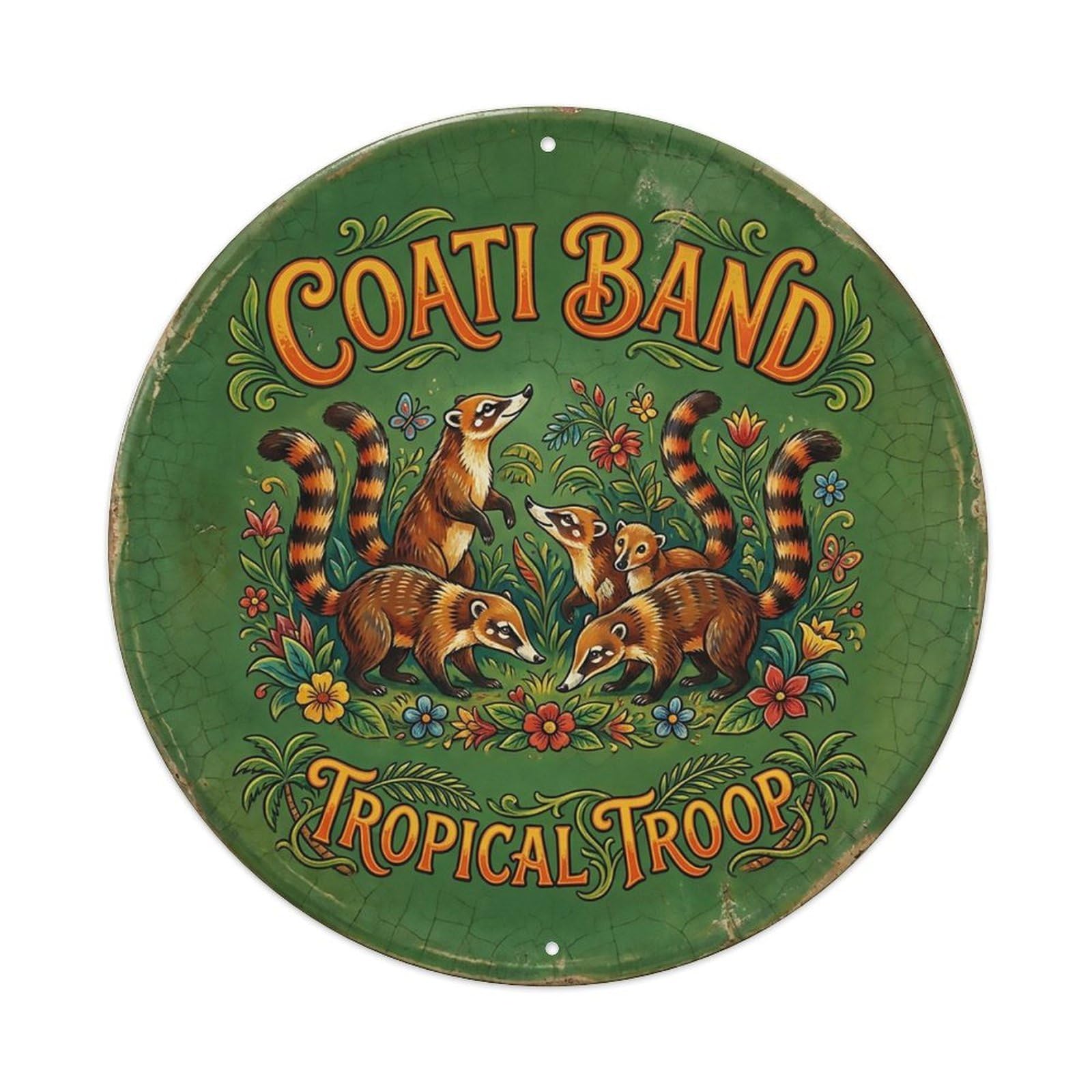 Cxhjca 8X8inch(20X20cm) Coati Band Tropical Troop Metal Tin Sign