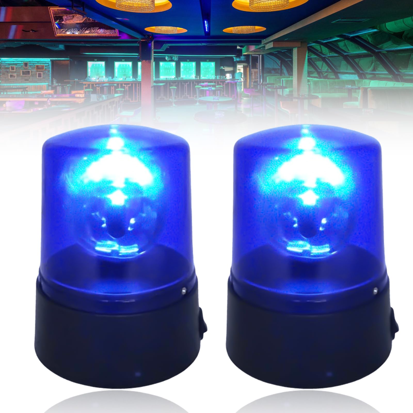 Luce blu a LED, 2 pezzi, luci LED per feste, luce blu, luce a LED con riflettore girevole, 360°, funzionamento a batteria, illuminazione per feste, discoteca, sala da ballo
