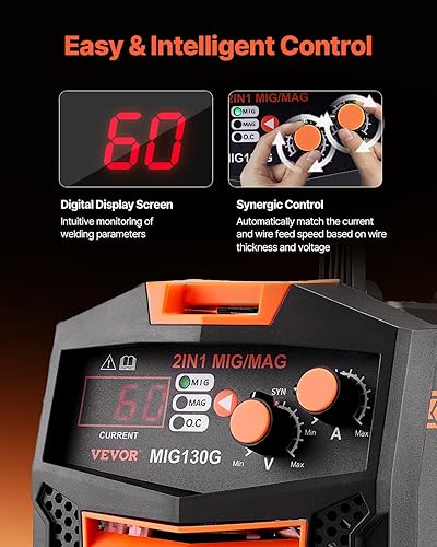 Miniatura 4 de VEVOR MIG Welder, 130A Synergic Mig Welding Machine, 2-in-1 Gas MIG/Gasless Flux Core MIG Multi-Process Welder Machine, 110V Portable Mig Welder