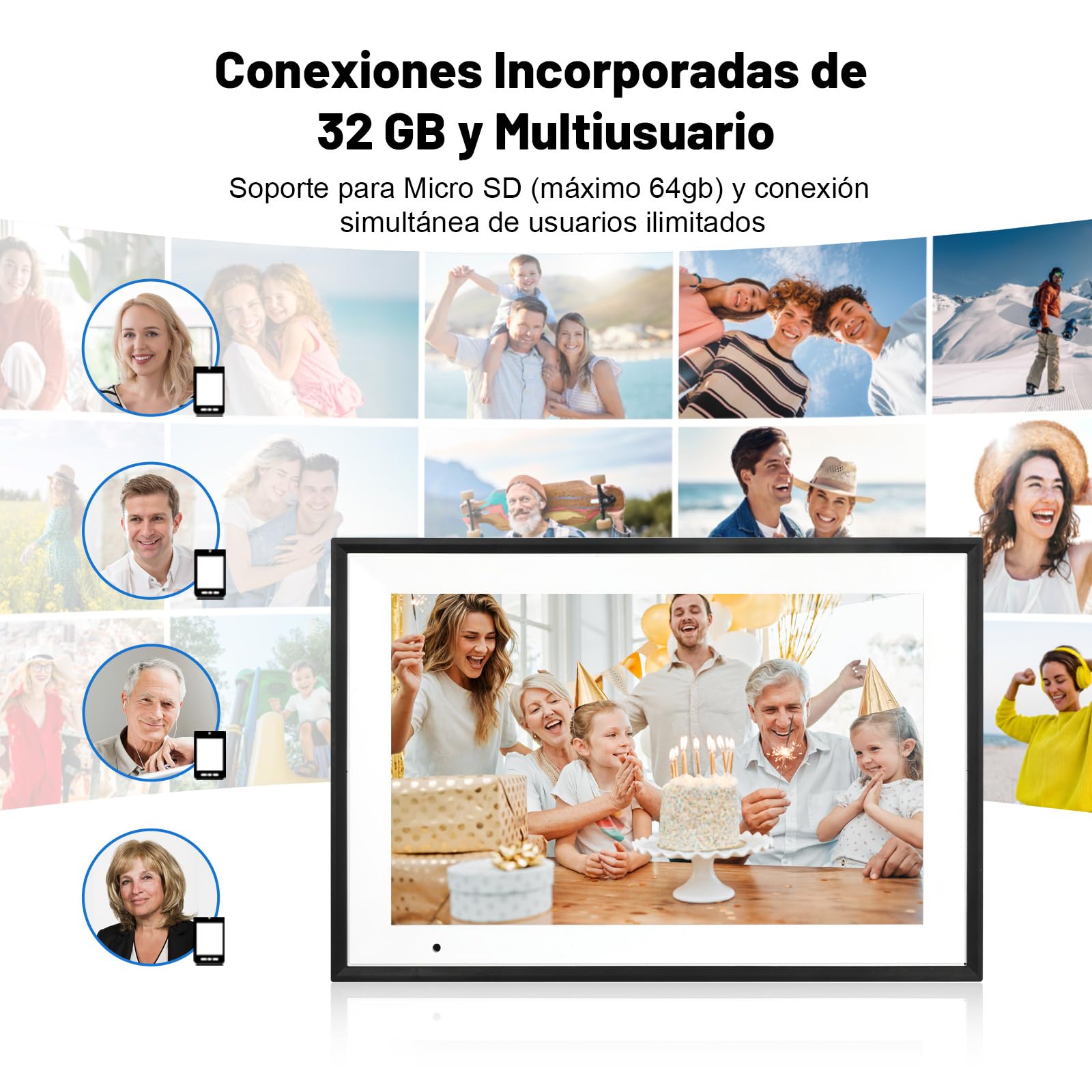 AEEZO 32 GB Marco de Fotos Digital WiFi de 10,1 Pulgadas, Pantalla Táctil IPS de 1280 x 800,Rotación Automática,Comparta Fotos y Videos a Través de la App