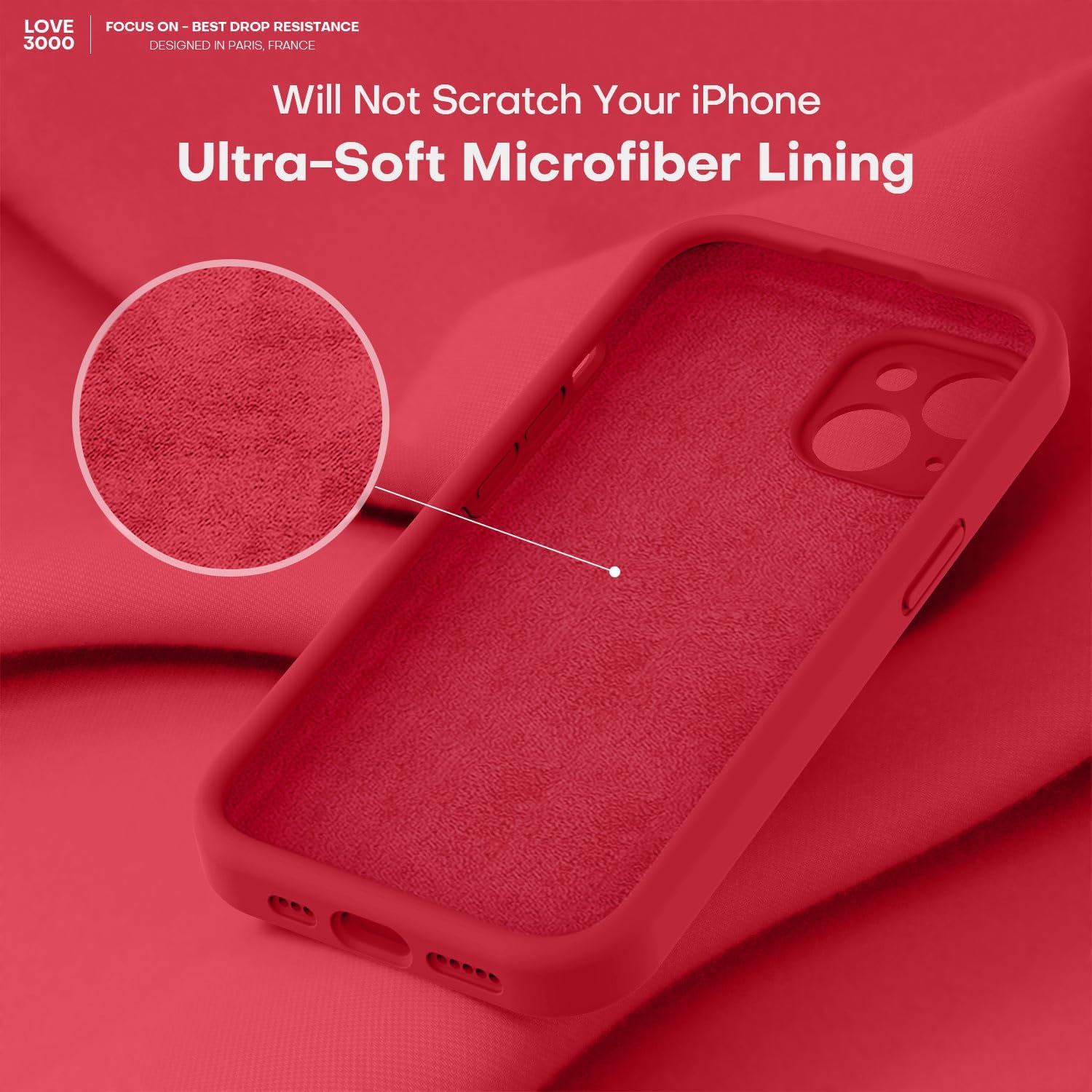 LOVE 3000 Designed for iPhone 13 Case, Premium Silicone with [Camera Protection] [Soft Anti-Scratch Microfiber Lining] Shockproof Protective Phone Case for iPhone 13 Women Men Girls 6.1", Red - Image 5