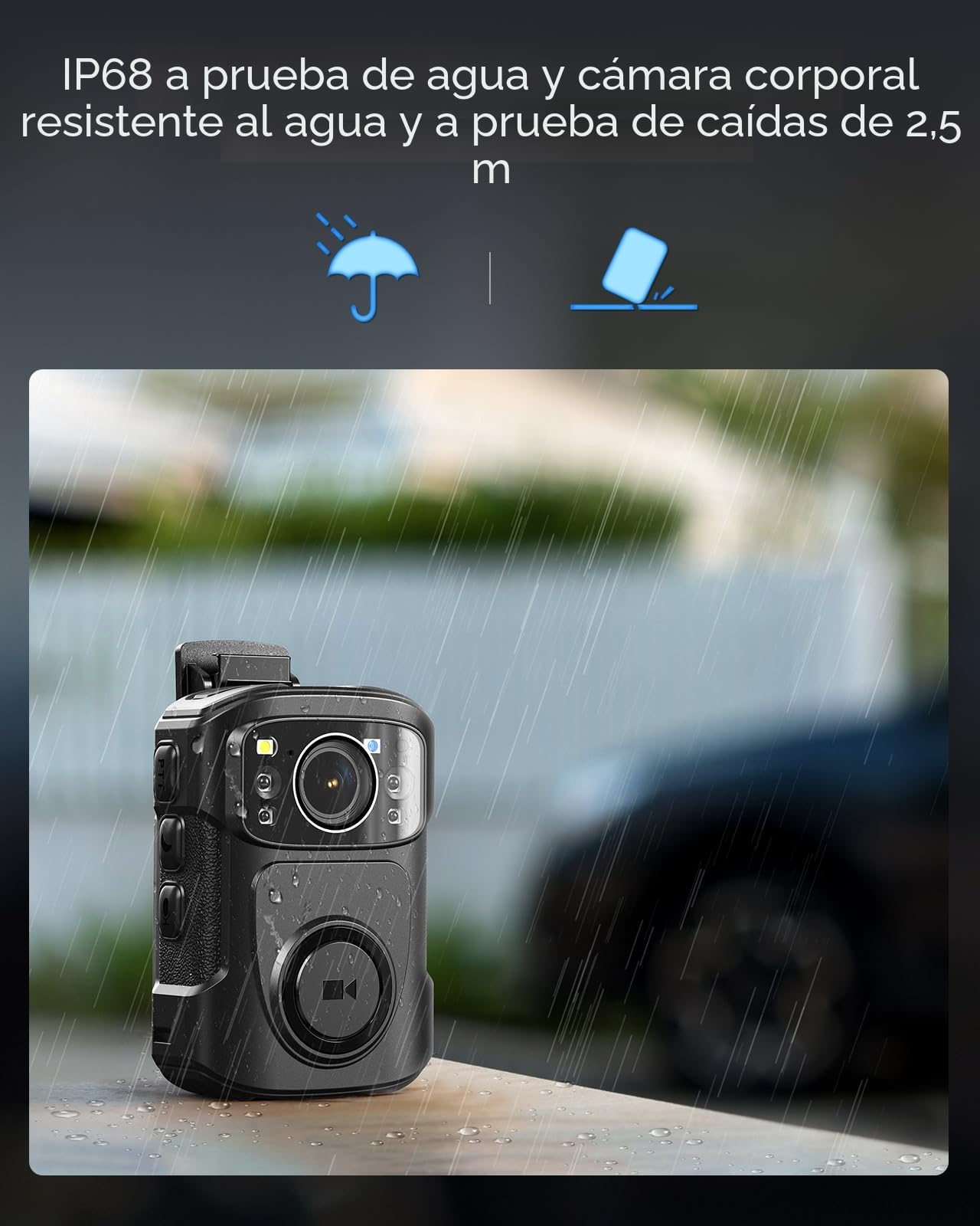 BOBLOV B4K5 Cámara Corporal 128G 4K, 3400 mAh, IP68, Impermeable, GPS, para policía, grabación de Video de 11 Horas, Base de Carga, visión Nocturna para Personal, Guardias Civiles (128GB)