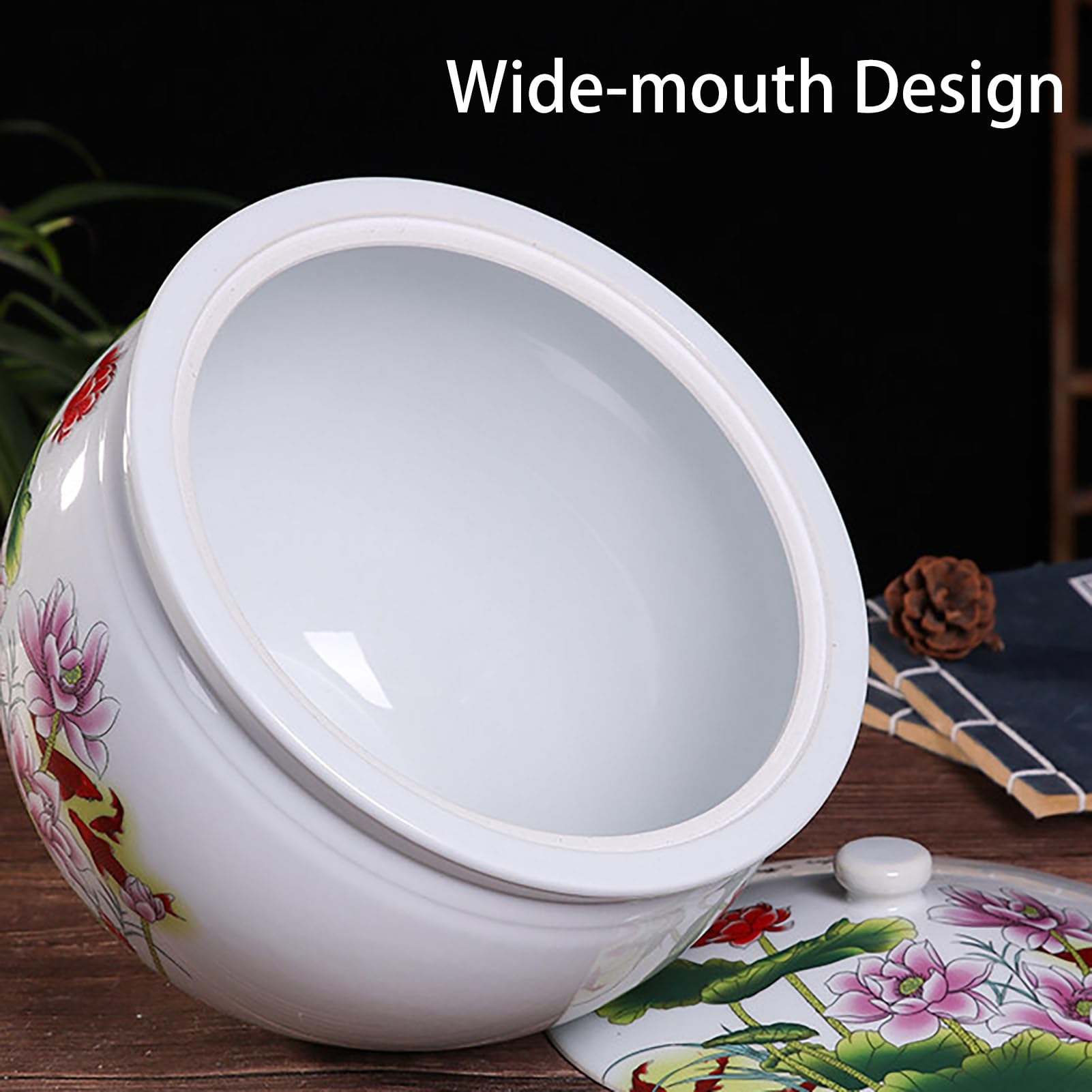 Ceramiczny Pojemnik na Ryż Ceramiczne Wiadro na Ryż z Pokrywką, Dozownik Pojemniki na Żywność Słoik, Pojemnik Kuchenny Kanister, na Kawę Orzechy Ryżowe Przekąski Mąka(Style K,10kg)