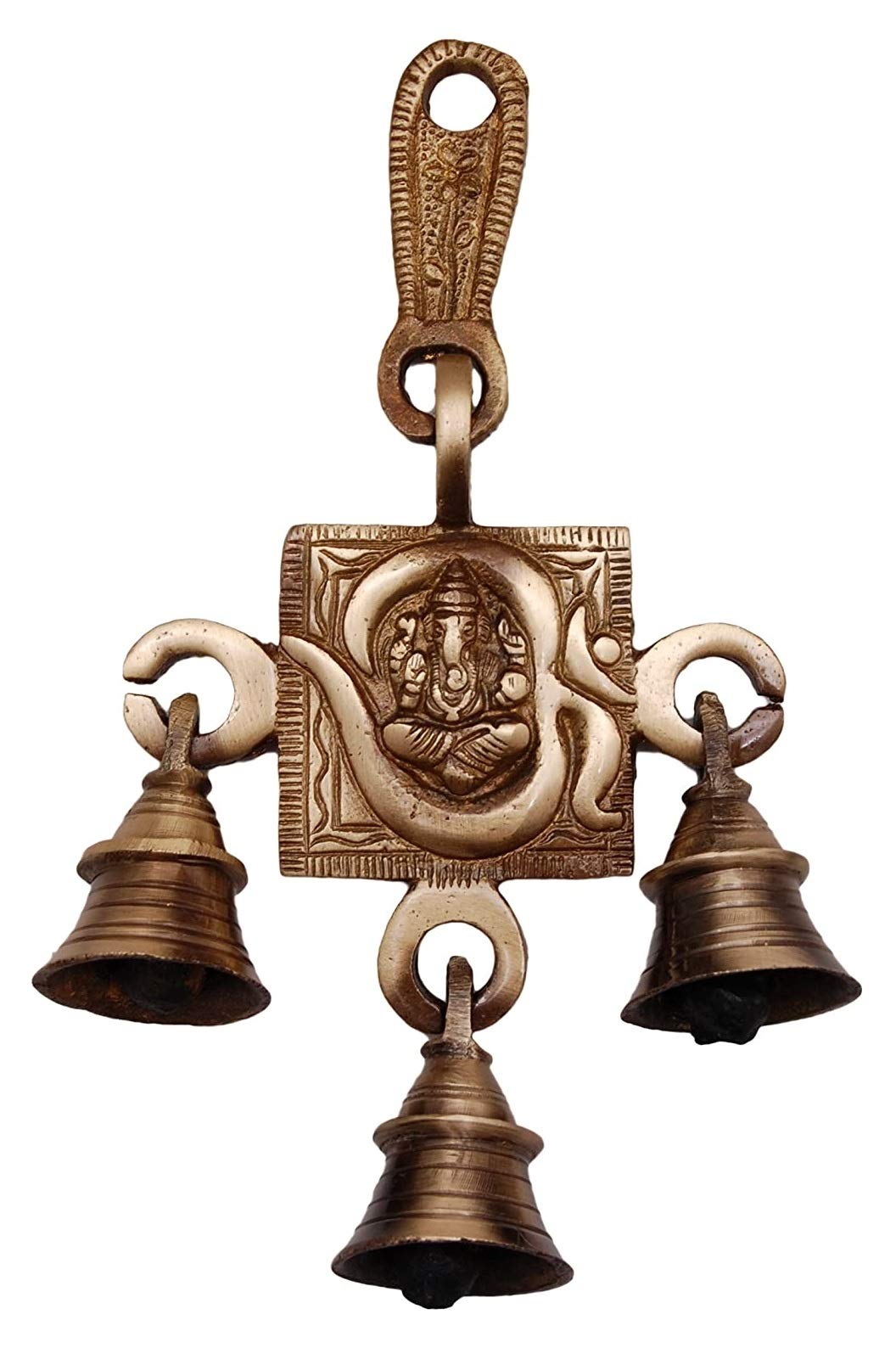 NOBILITY Om Ganesha Bells Brass Wall Hanging Idol Decorative Showpiece Antique Finish Ganesh Wall Art Diwali Decor Statue Wedding Return Gift Items