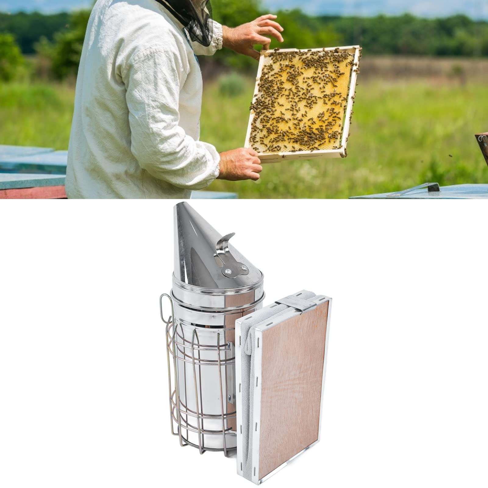 8 Unids/Set Suministros De Apicultura, Kit De Apicultura Cepillo De Abeja Raspador Marco Clip Alambre Incrustador Colmena Ahumador Jaula De Abeja Reina Herramienta para Destapar