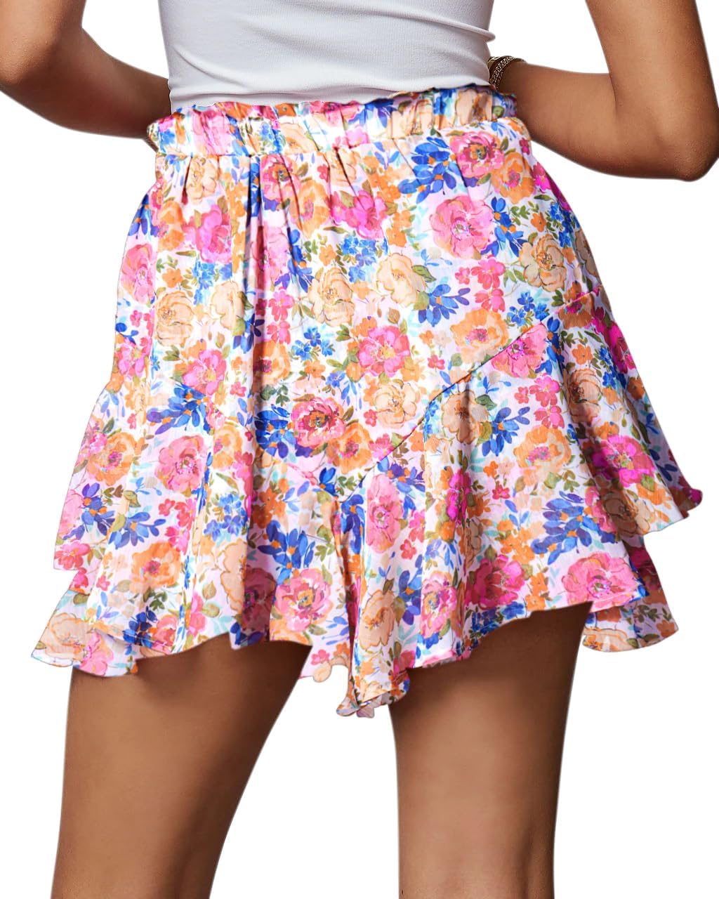 Flowy Shorts for Women Casual Boho Floral Skorts Ruffle Mini Skirts Running Tennis Butterfly Chiffon Shorts