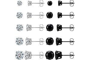 10 Pairs Stud Earrings Set, Hypoallergenic Black Stud Earrings, Stainless Steel Earrings...
