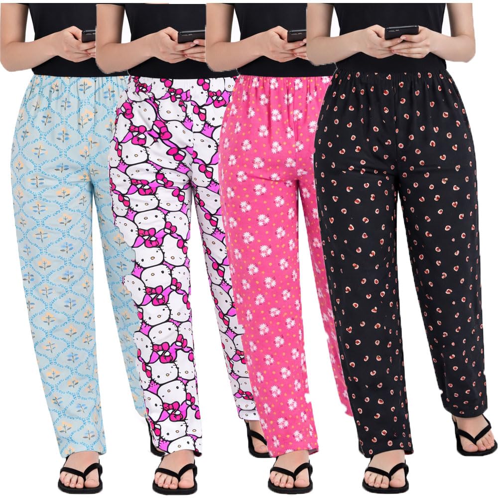Womens Cotton All Over Print Pyjamas for Girls Pack of 4 (Prints May Vary)-image-36