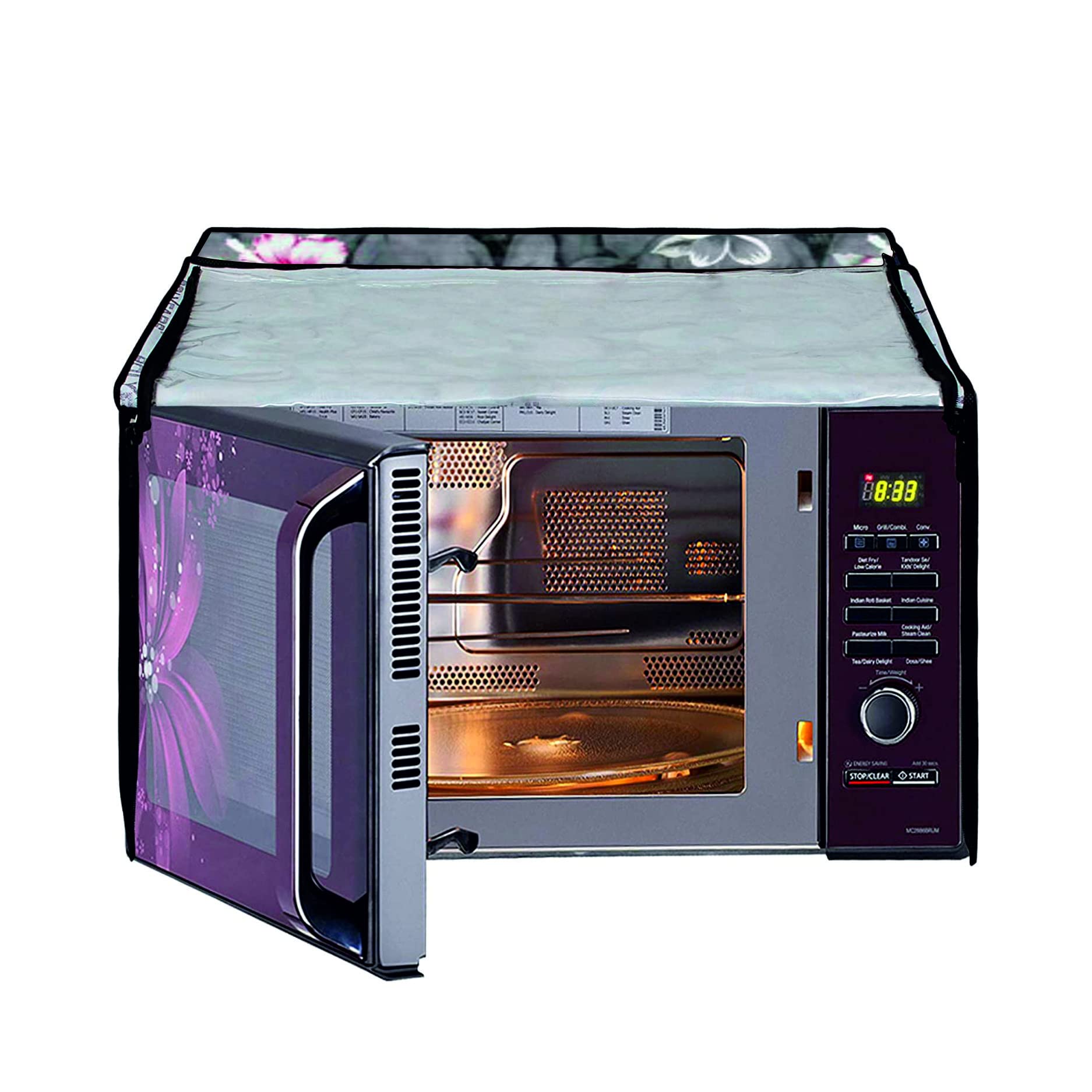 Microwave Oven Cover For Samsung 28 L Convection CE1041DSB2/TL Printed PVC Waterproof/Dustproof Cover (Grey Flower) — Amazon image 6