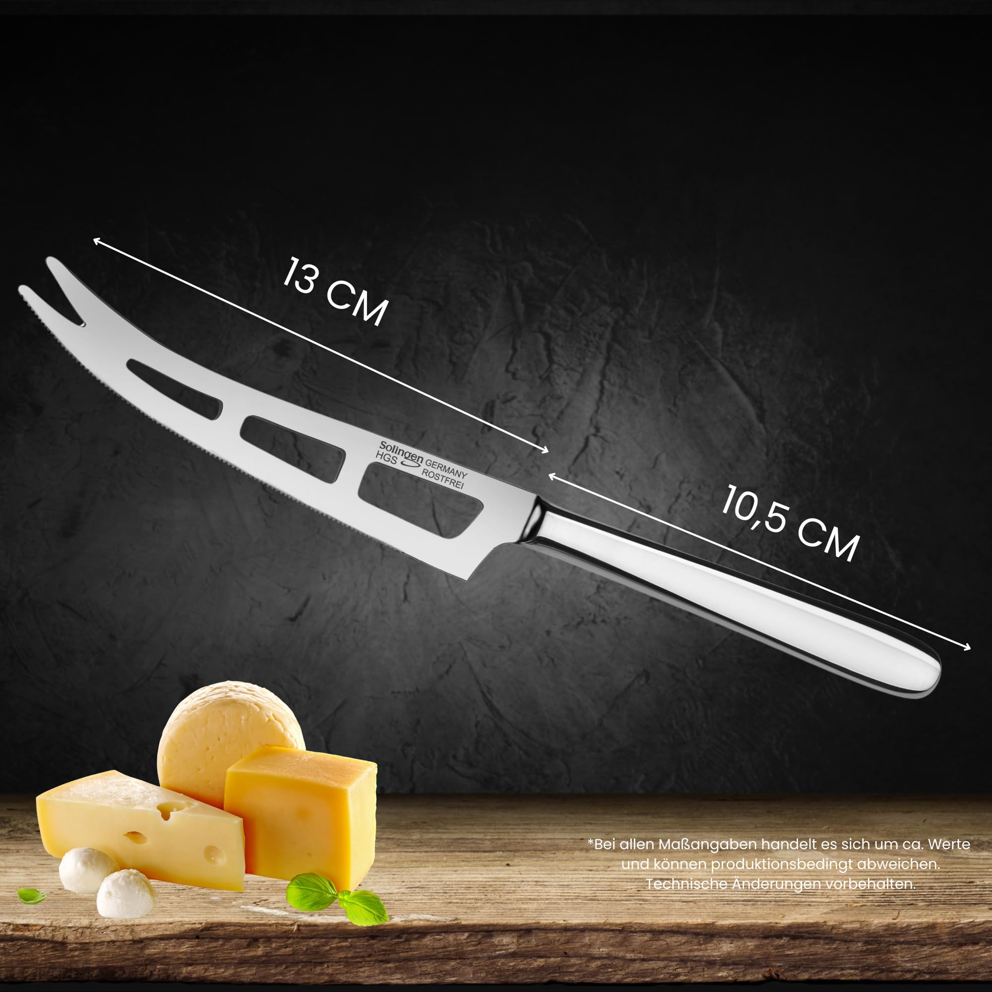 GEHRING| Solingen Käsemesser Set 4tlg. Pur, Käseschneider mit Edelstahlgriff, für Hartkäse, Weichkäse, Streichkäse, mit Käsebeil, Besteck spülmaschinengeeignet I Made in Germany