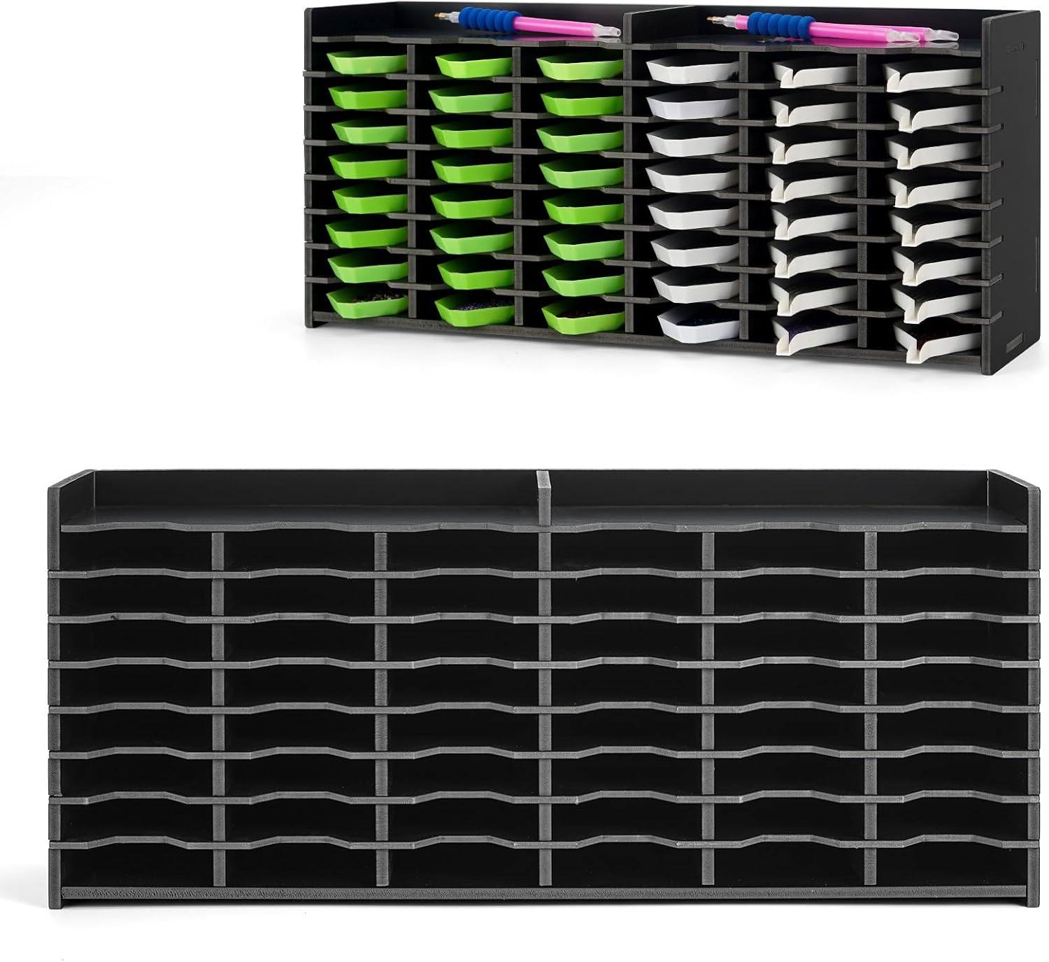 48 Grids Diamond Painting Tray Storage Holder Drill Pen & Multi-Boat Tray Organizer Rack Art Diamond Painting Accessories Kits, for Small Size Trays, Black