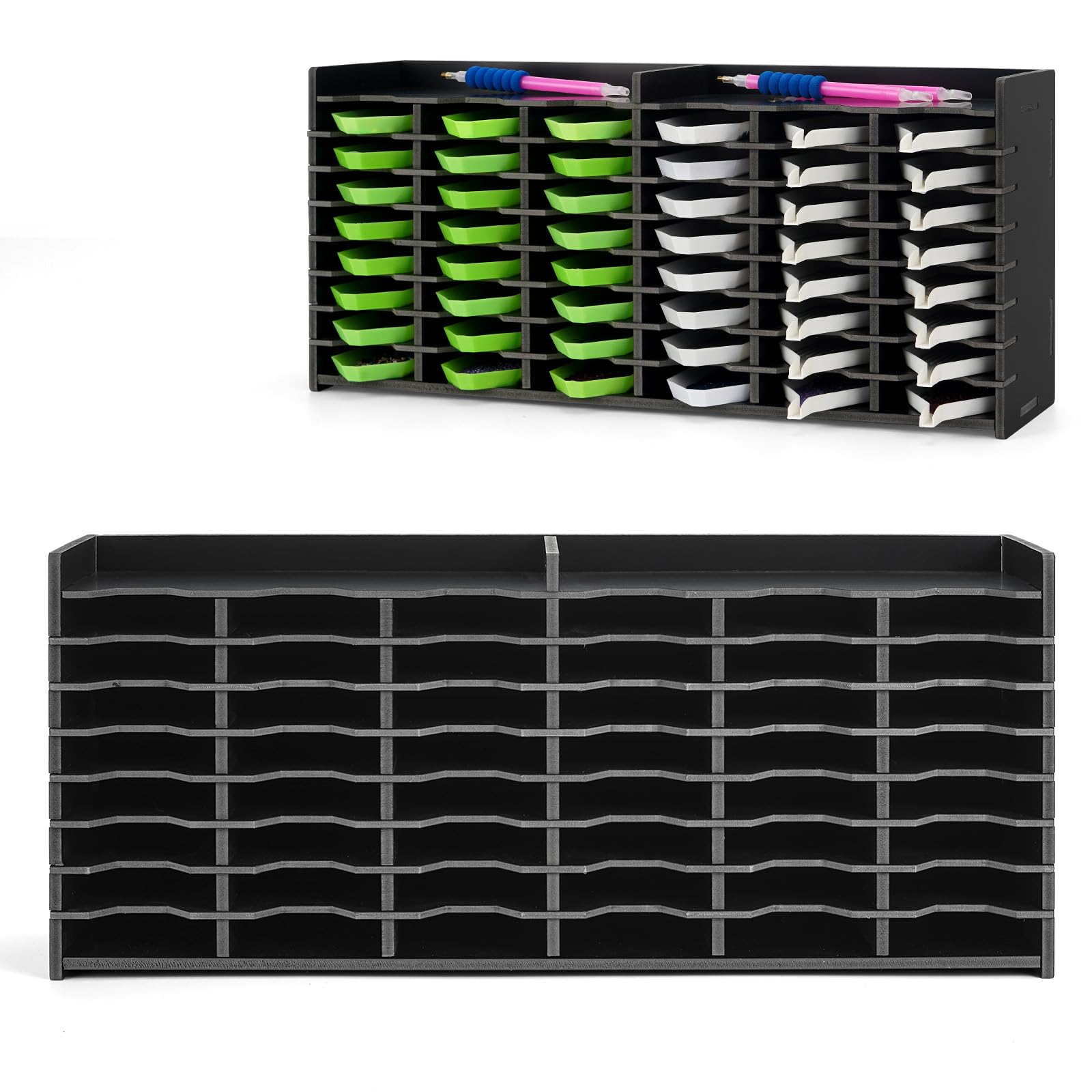 Krafetto 48-Slot Diamond Painting Tray Organizer for Small Trays, Black