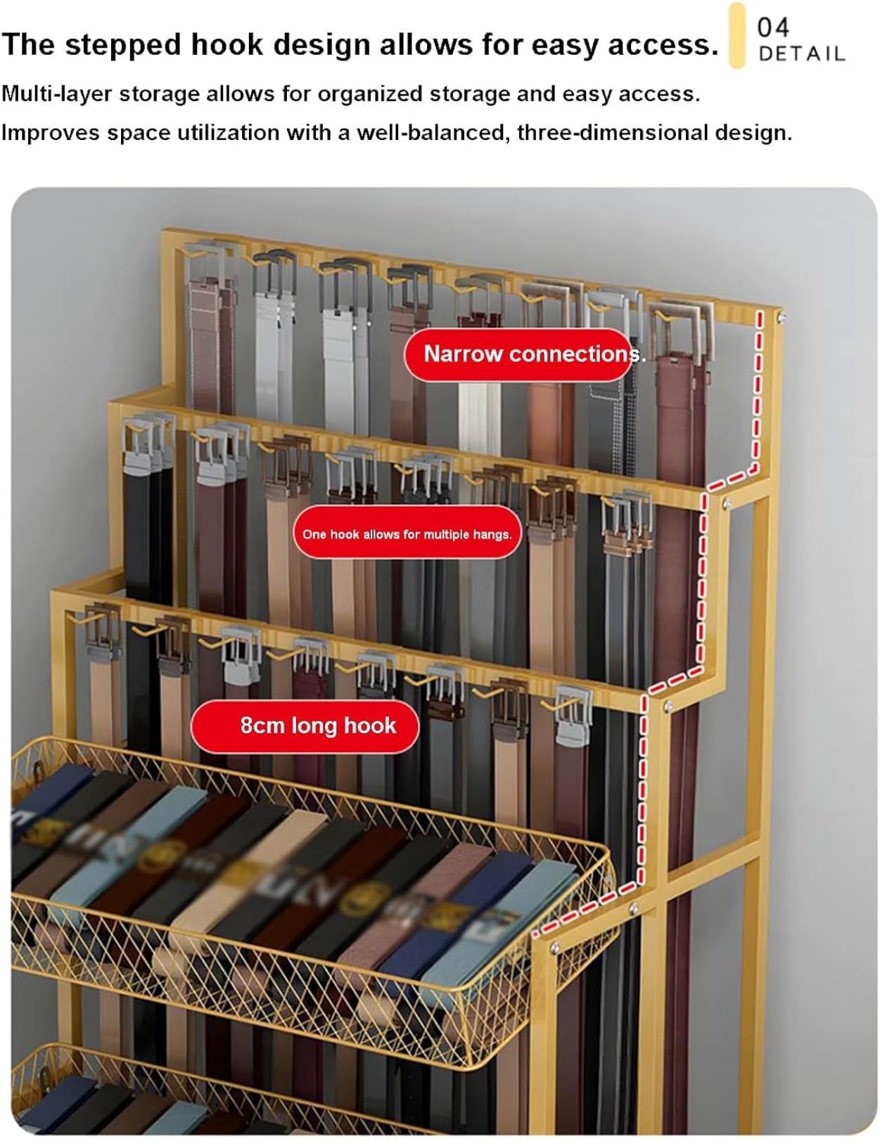 Robuster Gürtelständer für mehrere Gürtel – Metall-Gürtelständer für Schrank, Taekwondo, Geschäft, Schal und Krawatten-Organizer