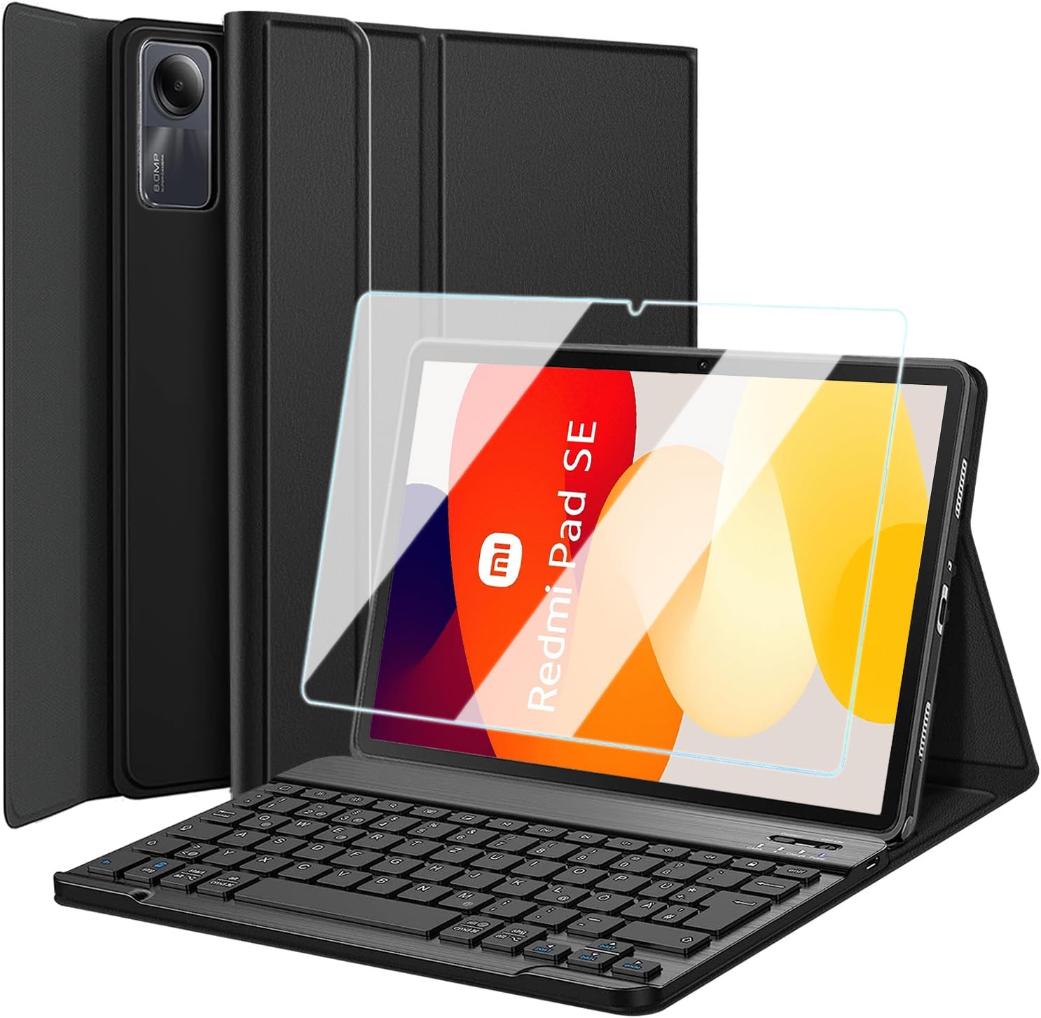 Tastatur H lle mit Schutzfolie f r Xiaomi Redmi Pad SE 11 Zoll 2023 Tablet Slim Schutzh lle mit Magnetisch Abnehmbare Kabellose Deutsches QWERTZ Tastatur Redmi Pad SE
