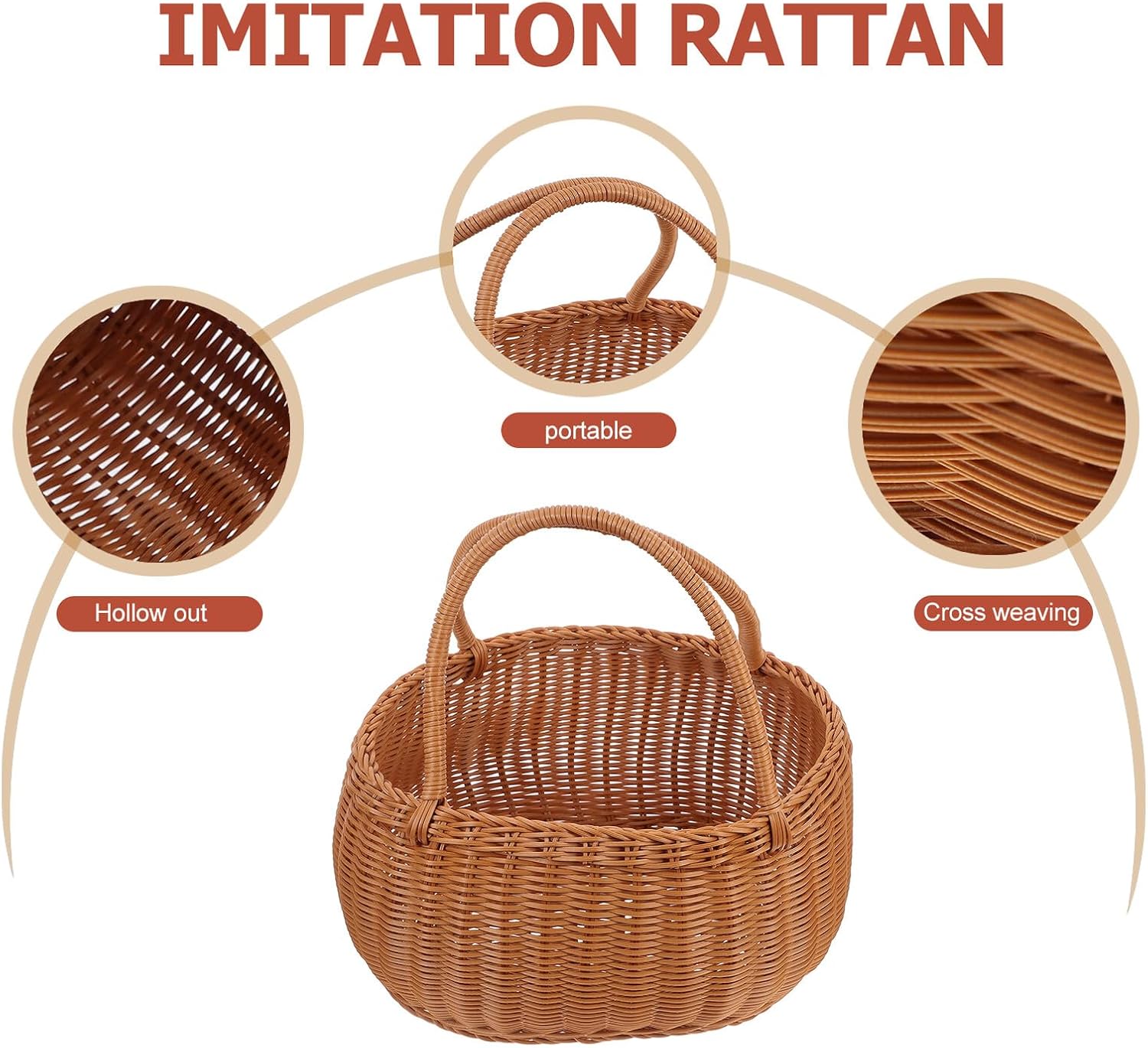 DOITOOL Rustic Woven Picnic Basket Large Oval 30x24x20cm Portable Vegetable and Fruit Organizer with Handle for Outdoor Storage and Household Use