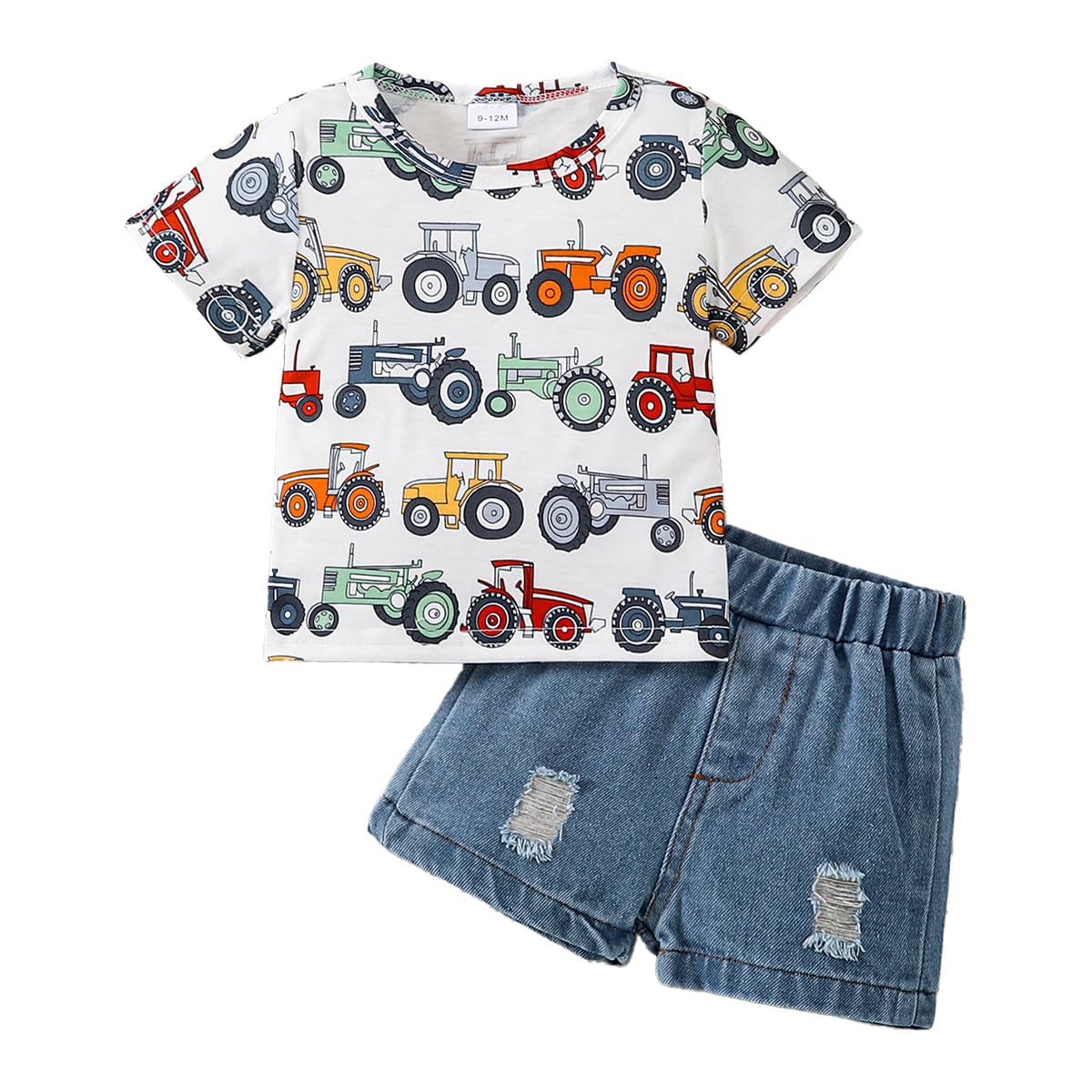 Little Baby Boy Clothes Short Sleeve Printed Cute Top+ Shorts Ripped Jeans 2Pcs Spring Summer Casual Set — view 8